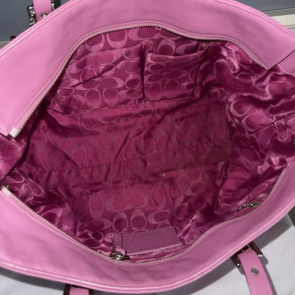 VINTAGE COACH PINK LEATHER PATENT TRIM LARGE GALLERY SHOPPER TOTE BAG PURSE 9237